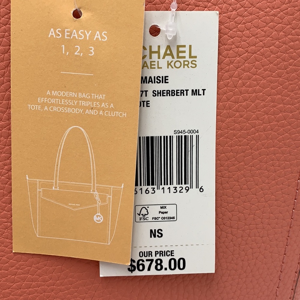 MICHAEL KORS 
Maisie Large Pebbled Leather 3-in-1 Tote Bag SHERBERT SIGN… - Picture 15 of 16